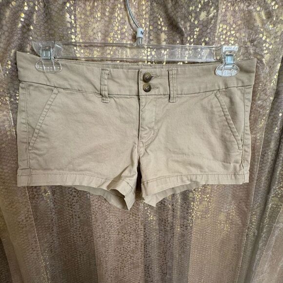 Y2K 2000s American Eagle Outfitters Low Rise Shortie Khaki Shorts Size 6 - Picture 1 of 7